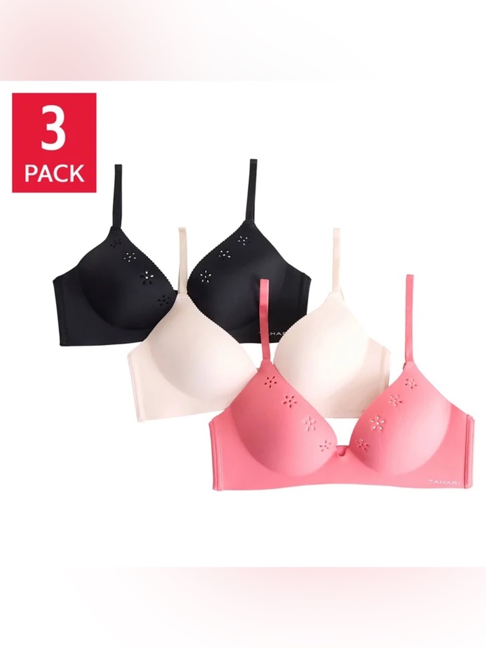 Tahari Women's Laser Cut Bra, 3-pack